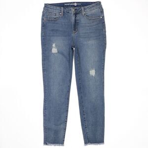 Max Studio High Rise Skinny Jeans Size 14 Womens Distressed Blue Stretch 33 x 28